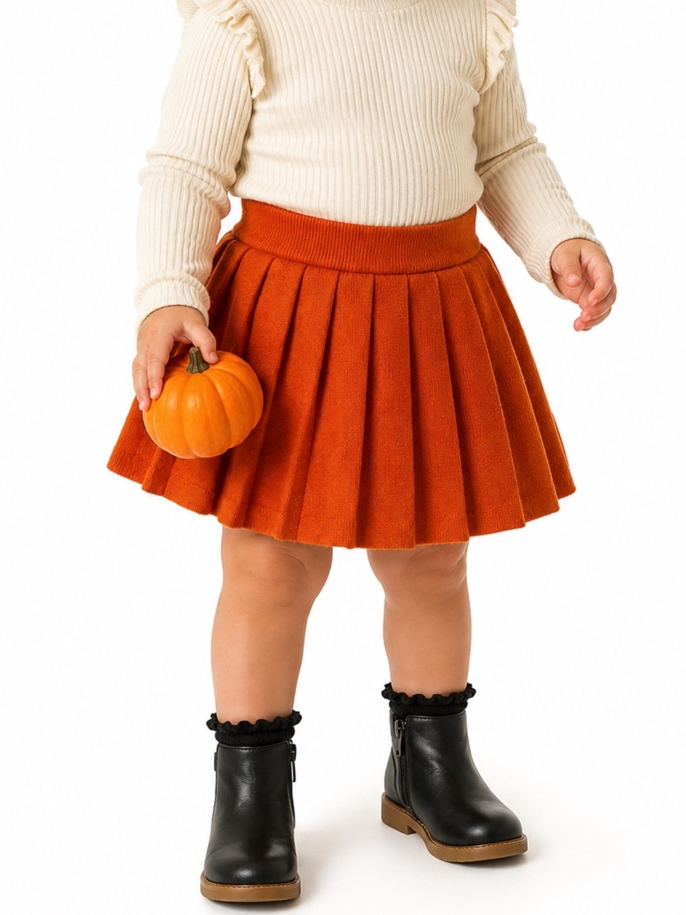 Girls Pleated Knit Fall/Halloween Skirt in Bright Orange 18-24 Months EUC